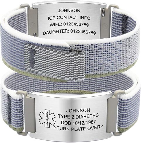 Personalized Nylon Trail Loop Elastic Sport Bracelet with Laser-Engraved Medical Alert ID Tag and Adjustable Hook-and-Loop Closure, Custom Safety Gift for Men and Women in Saudi Arabia