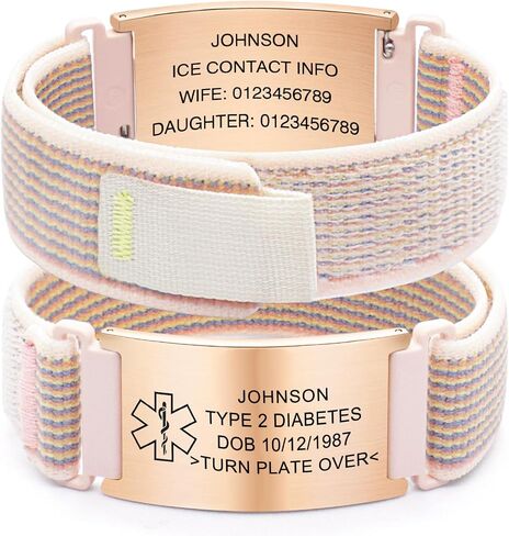 Personalized Nylon Trail Loop Elastic Sport Bracelet with Laser-Engraved Medical Alert ID Tag and Adjustable Hook-and-Loop Closure, Custom Safety Gift for Men and Women in Saudi Arabia