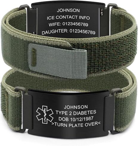Personalized Nylon Trail Loop Elastic Sport Bracelet with Laser-Engraved Medical Alert ID Tag and Adjustable Hook-and-Loop Closure, Custom Safety Gift for Men and Women in Saudi Arabia
