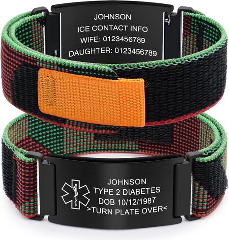 Personalized Nylon Trail Loop Elastic Sport Bracelet with Laser-Engraved Medical Alert ID Tag and Adjustable Hook-and-Loop Closure, Custom Safety Gift for Men and Women in Saudi Arabia
