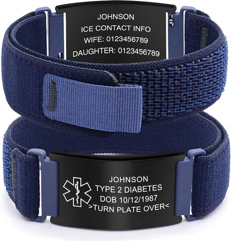 Personalized Nylon Trail Loop Elastic Sport Bracelet with Laser-Engraved Medical Alert ID Tag and Adjustable Hook-and-Loop Closure, Custom Safety Gift for Men and Women in Saudi Arabia