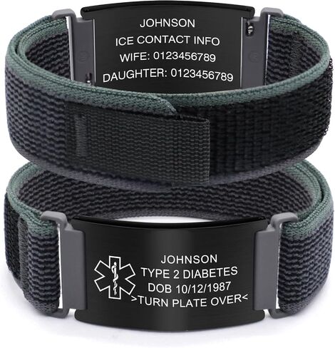 Personalized Nylon Trail Loop Elastic Sport Bracelet with Laser-Engraved Medical Alert ID Tag and Adjustable Hook-and-Loop Closure, Custom Safety Gift for Men and Women in Saudi Arabia