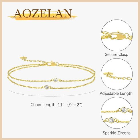 14K Gold Anklets for Women Gold Anklet Ankle Bracelets for Women Double-Layer Design with Cubic Zirconia Paperclip Ankle Bracelet for Womens 11(9+2) Inches in Saudi Arabia