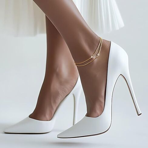 14K Gold Anklets for Women Gold Anklet Ankle Bracelets for Women Double-Layer Design with Cubic Zirconia Paperclip Ankle Bracelet for Womens 11(9+2) Inches in Saudi Arabia