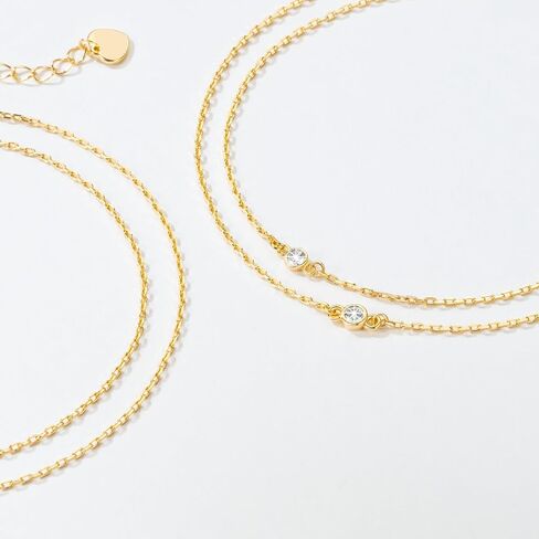 14K Gold Anklets for Women Gold Anklet Ankle Bracelets for Women Double-Layer Design with Cubic Zirconia Paperclip Ankle Bracelet for Womens 11(9+2) Inches in Saudi Arabia