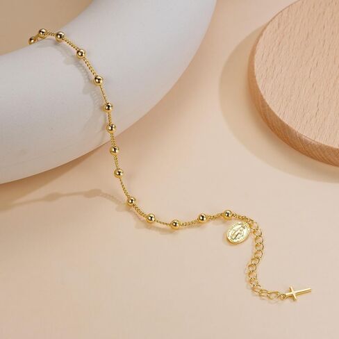 14K Gold Anklets for Women Gold Ankle Bracelets for Women Cross Ankle Bracelets for Womens Anklet Beads Virgin Mary and Cross Charm Beaded Anklets for Womens in Saudi Arabia