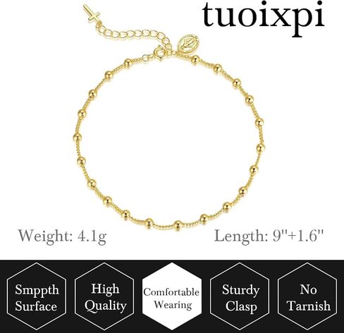 14K Gold Anklets for Women Gold Ankle Bracelets for Women Cross Ankle Bracelets for Womens Anklet Beads Virgin Mary and Cross Charm Beaded Anklets for Womens in Saudi Arabia