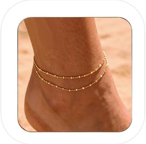 طقم خلخال مطلي بالذهب عيار 14 قيراط من نانفاست للنساء - سلسلة ملتوية أنيقة وأساور كاحل مطرزة، مجوهرات قدم الشاطئ الصيفية in Saudi Arabia