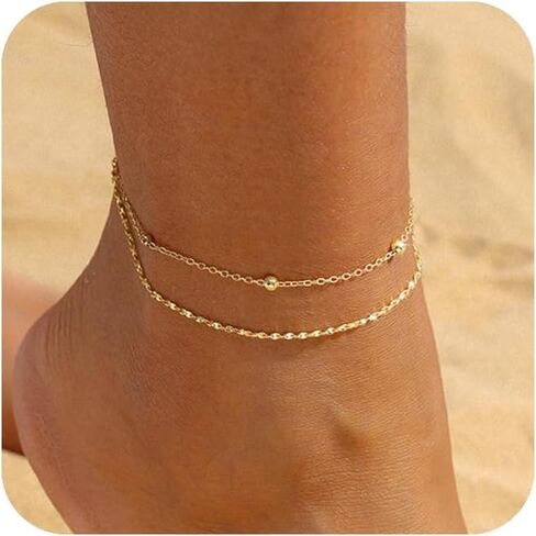 Gold/Silver Anklets for Women Waterproof 14K Gold/Silver Plated Ankle Bracelet Trendy Layered Adjustable Shining Chain Set Summer Beach Sparkle Jewelry Gift Non Tarnish Lightweight Hypoallergenic in Saudi Arabia