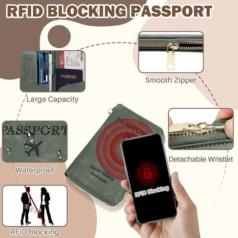 RFID Blocking Passport Wallet, Anti Theft PU Leather Passport Pouch with Tracker Case, Travel Document Organizer Zipper Wallet with Wrist Strap, Gifts for Women and Men (Pink) in Saudi Arabia