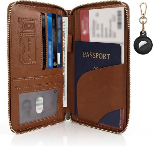 RFID Blocking Passport Wallet, Anti Theft PU Leather Passport Pouch with Tracker Case, Travel Document Organizer Zipper Wallet with Wrist Strap, Gifts for Women and Men (Pink) in Saudi Arabia