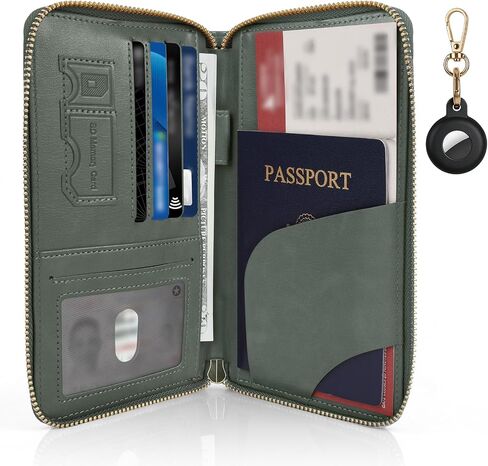 RFID Blocking Passport Wallet, Anti Theft PU Leather Passport Pouch with Tracker Case, Travel Document Organizer Zipper Wallet with Wrist Strap, Gifts for Women and Men (Pink) in Saudi Arabia