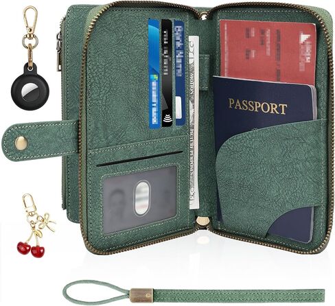 RFID Blocking Passport Wallet, Anti Theft PU Leather Passport Pouch with Tracker Case, Travel Document Organizer Zipper Wallet with Wrist Strap, Gifts for Women and Men (Pink) in Saudi Arabia
