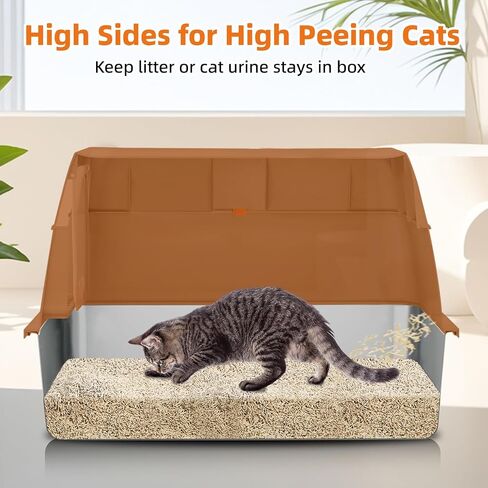 Semi-Enclosed Stainless Steel Cat Litter Box, Extra Large Litter Box for Big Cats, High Sided Metal Litter Pan with Scoop, Odors Control, Anti-Urine Leakage, Easy Cleaning in Kuwait