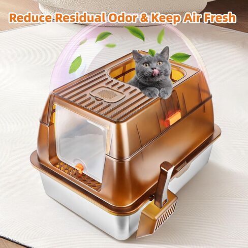 Semi-Enclosed Stainless Steel Cat Litter Box, Extra Large Litter Box for Big Cats, High Sided Metal Litter Pan with Scoop, Odors Control, Anti-Urine Leakage, Easy Cleaning in Kuwait