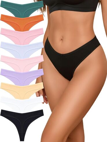 Sth Big Cotton Underwear for Women Breathable Sexy V-waisted Thongs Soft Stretchy Ladies Panties 9 Pack in Saudi Arabia