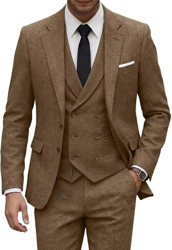 Tweed Herringbone Suit for Men Wool Suits Retro Mens 3 Piece Slim Fit Blazer Jacket Vest Pants Tuxedo Set for Groomsmen Prom in Saudi Arabia