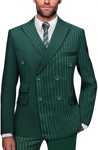 Men's Pinstripe Suit, Elegant Slim Fit with Double-Breasted Design, Ideal for Formal Business, Weddings & Galas in Kuwait