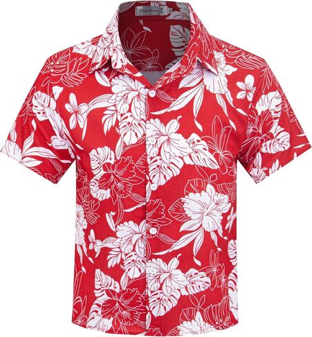 Weecreeture Boys Hawaiian Shirt Kids Tropical Aloha Shirt Button Down Short Sleeve Beach Summer Luau Party Shirt 7-14 in Kuwait