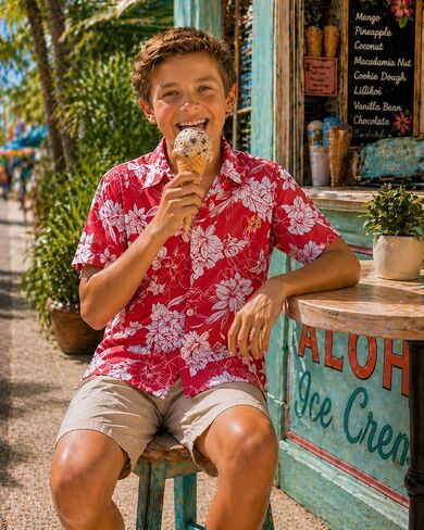 Weecreeture Boys Hawaiian Shirt Kids Tropical Aloha Shirt Button Down Short Sleeve Beach Summer Luau Party Shirt 7-14 in Kuwait