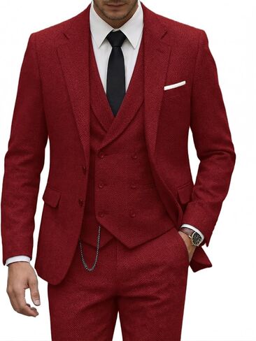 Tweed Herringbone Suit for Men Wool Suits Retro Mens 3 Piece Slim Fit Blazer Jacket Vest Pants Tuxedo Set for Groomsmen Prom in Saudi Arabia