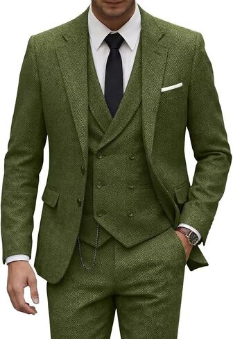Tweed Herringbone Suit for Men Wool Suits Retro Mens 3 Piece Slim Fit Blazer Jacket Vest Pants Tuxedo Set for Groomsmen Prom in Saudi Arabia