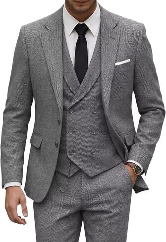 Tweed Herringbone Suit for Men Wool Suits Retro Mens 3 Piece Slim Fit Blazer Jacket Vest Pants Tuxedo Set for Groomsmen Prom in Saudi Arabia