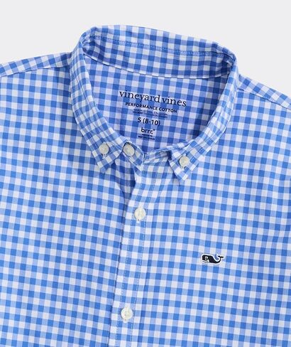 قميص قطني عالي الأداء للأولاد من Vineyard Vines للأولاد من Skysail Gingham in Saudi Arabia