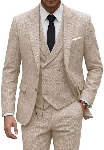 Tweed Herringbone Suit for Men Wool Suits Retro Mens 3 Piece Slim Fit Blazer Jacket Vest Pants Tuxedo Set for Groomsmen Prom in Saudi Arabia