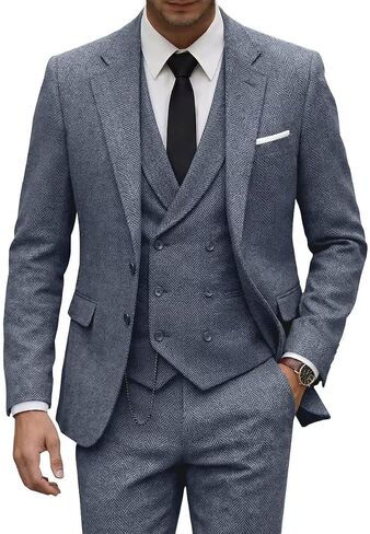 Tweed Herringbone Suit for Men Wool Suits Retro Mens 3 Piece Slim Fit Blazer Jacket Vest Pants Tuxedo Set for Groomsmen Prom in Saudi Arabia