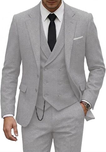 Tweed Herringbone Suit for Men Wool Suits Retro Mens 3 Piece Slim Fit Blazer Jacket Vest Pants Tuxedo Set for Groomsmen Prom in Saudi Arabia