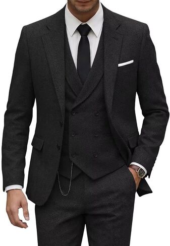 Tweed Herringbone Suit for Men Wool Suits Retro Mens 3 Piece Slim Fit Blazer Jacket Vest Pants Tuxedo Set for Groomsmen Prom in Saudi Arabia