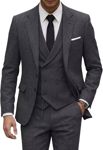 Tweed Herringbone Suit for Men Wool Suits Retro Mens 3 Piece Slim Fit Blazer Jacket Vest Pants Tuxedo Set for Groomsmen Prom in Saudi Arabia