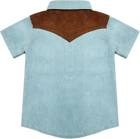 YesFashion Boys Western Cowboy Shirt Short Sleeve Denim Cotton Button Down Shirts with Suede Shoulder in Kuwait