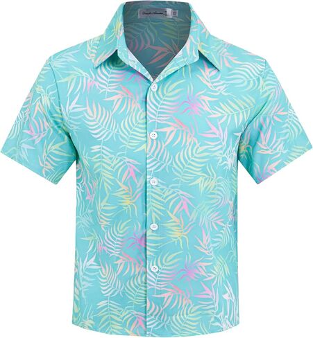 Weecreeture Boys Hawaiian Shirt Kids Tropical Aloha Shirt Button Down Short Sleeve Beach Summer Luau Party Shirt 7-14 in Saudi Arabia