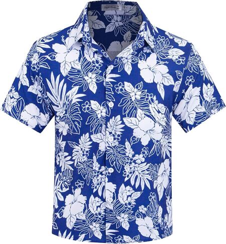 Weecreeture Boys Hawaiian Shirt Kids Tropical Aloha Shirt Button Down Short Sleeve Beach Summer Luau Party Shirt 7-14 in Kuwait