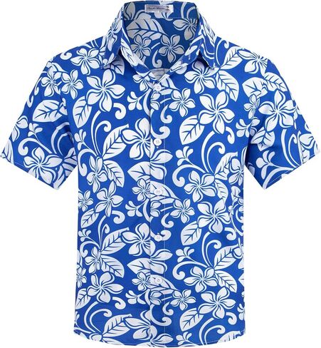 Weecreeture Boys Hawaiian Shirt Kids Tropical Aloha Shirt Button Down Short Sleeve Beach Summer Luau Party Shirt 7-14 in Kuwait