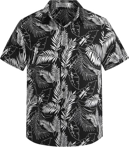Weecreeture Boys Hawaiian Shirt Kids Tropical Aloha Shirt Button Down Short Sleeve Beach Summer Luau Party Shirt 7-14 in Kuwait