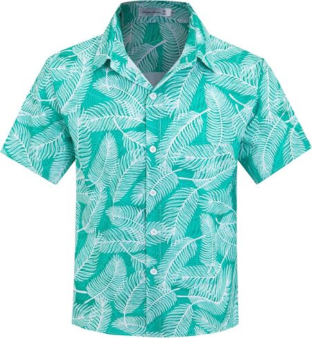 Weecreeture Boys Hawaiian Shirt Kids Tropical Aloha Shirt Button Down Short Sleeve Beach Summer Luau Party Shirt 7-14 in Kuwait