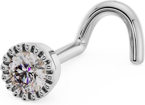 FreshTrends 14K White Gold SI1 clarity and J-K color Diamond Perlage Nose Ring | 20 Gauge Genuine White Diamond Gemstone Nose Twist Ring (3mm (.12ct.) - Extra Large) in Kuwait