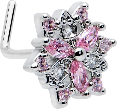 Body Candy Womens 20G 7mm 316L Stainless Steel L Shaped Nose Ring Pink Winter Snowflake Nose Stud Body Piercing Jewelry in Kuwait
