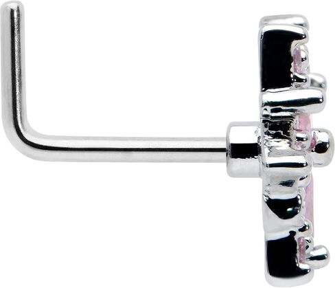 Body Candy Womens 20G 7mm 316L Stainless Steel L Shaped Nose Ring Pink Winter Snowflake Nose Stud Body Piercing Jewelry in Kuwait