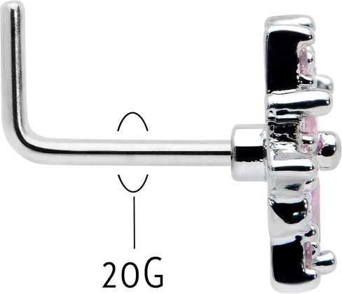 Body Candy Womens 20G 7mm 316L Stainless Steel L Shaped Nose Ring Pink Winter Snowflake Nose Stud Body Piercing Jewelry in Kuwait