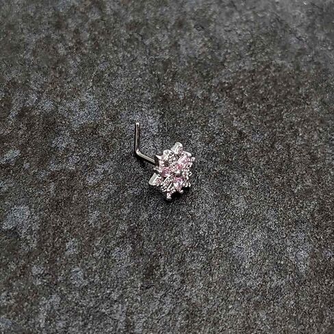Body Candy Womens 20G 7mm 316L Stainless Steel L Shaped Nose Ring Pink Winter Snowflake Nose Stud Body Piercing Jewelry in Kuwait
