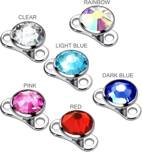 6mm Round Crystal Stone 316L Surgical Steel Top with G23 Grade Titanium Internally Micro Dermal Anchor Drivers - Surface - Skin Piercing in Kuwait