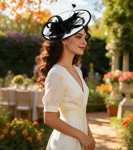 Kgromfy Fascinator Hat for Women Tea Party Hat Flat Top Church Hats Wedding Headband Vintage Lady Headwear for Derby Cocktail in Saudi Arabia