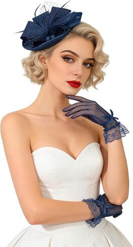 JASGOOD Fascinators Hat for Women and Lace Bow Gloves-Pillbox Hat Headband for Tea Party Church in Kuwait