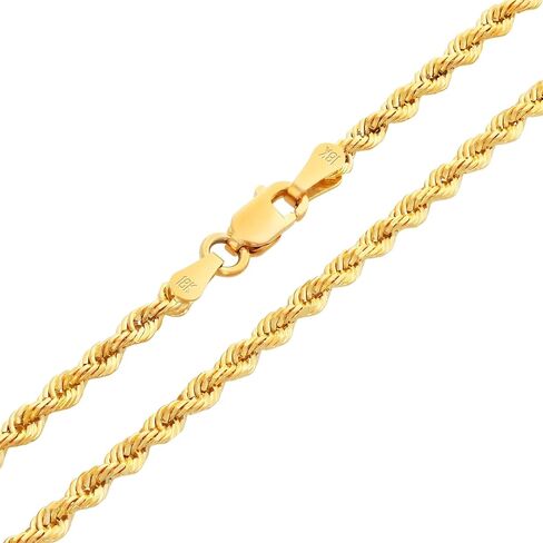 Nuragold 18k Real Yellow Gold 2.5mm Solid Rope Chain Diamond Cut Necklace (16"-30") Italian Jewelry for Men & Women in Kuwait
