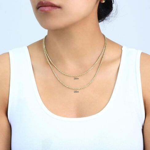 Nuragold 18k Real Yellow Gold 2.5mm Solid Rope Chain Diamond Cut Necklace (16"-30") Italian Jewelry for Men & Women in Kuwait