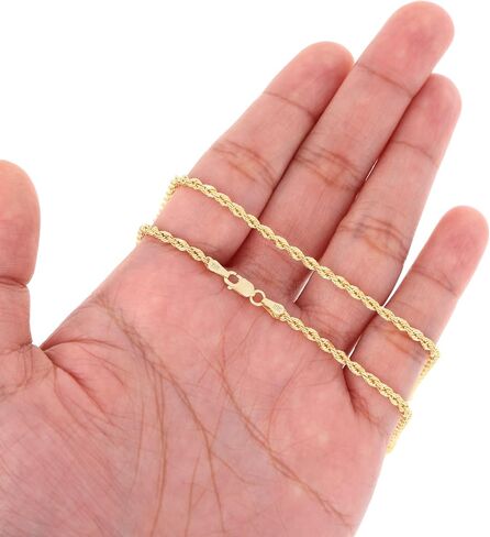 Nuragold 18k Real Yellow Gold 2.5mm Solid Rope Chain Diamond Cut Necklace (16"-30") Italian Jewelry for Men & Women in Kuwait